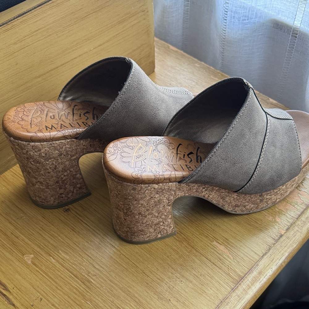 Blowfish Taupe Cork-Heel Slide Mules